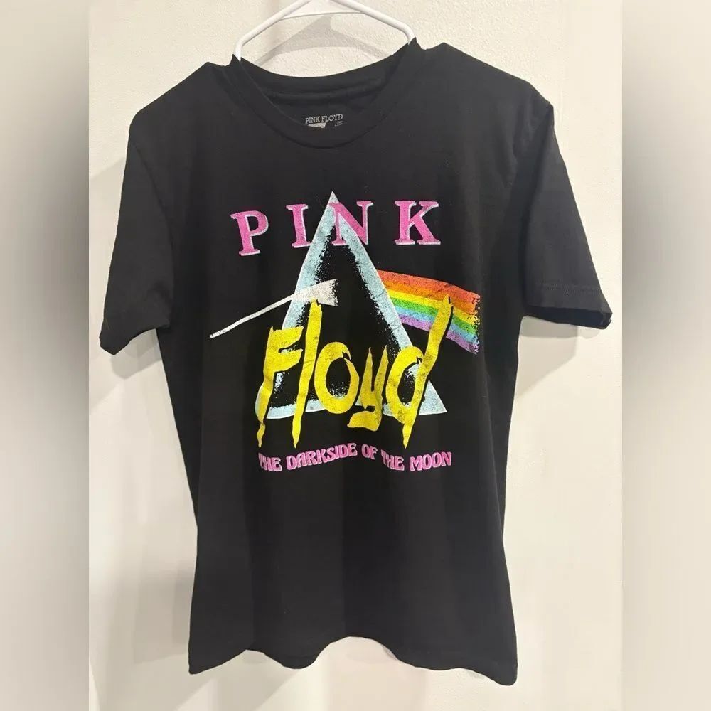 Pink Floyd Black Tee with Neon Prism and Rainbow Accents